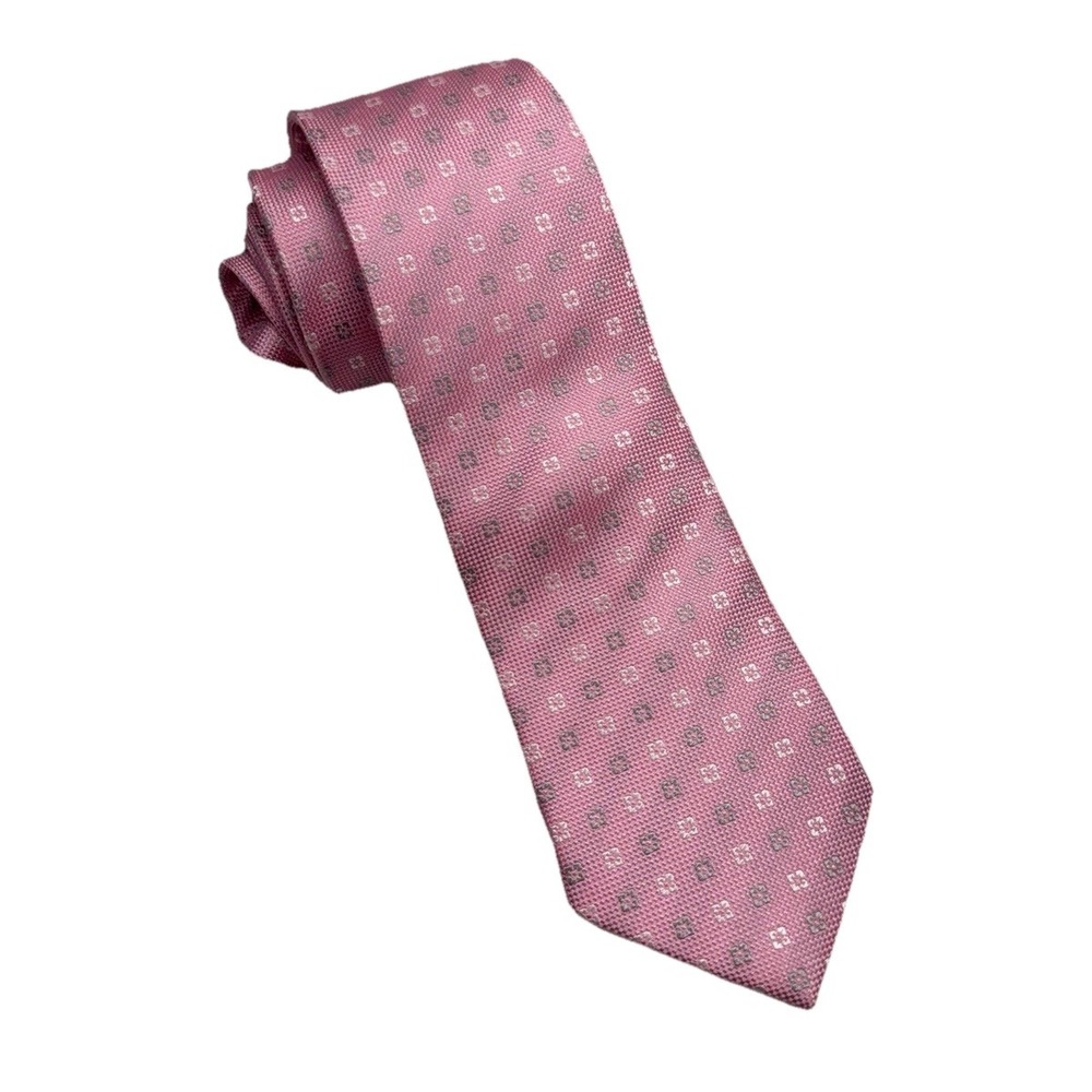 Enzo Custom Silk Tie Mens One Size Pink Geometric Floral Hand Made Formal Luxury